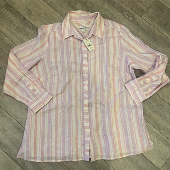 NWT Foxcroft Linen Striped Shirt - Picture 1 of 6
